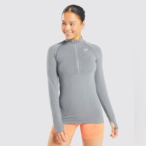 Gymshark | Vital Seamless 1/2 Zip Long Sleeve Top in Light Grey Size Small